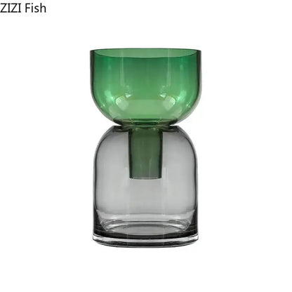 Decorbites glass vase hydroponics flower pots with translucent green upper and clear lower base for desk decor