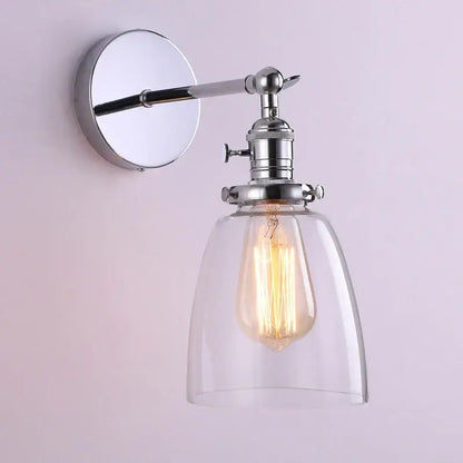 Chrome-finished decorbites™ glass wall lamp with clear glass shade and exposed edison bulb for living room lighting
