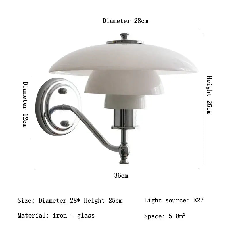 White glass and chrome decorbites glass wall lamp with tiered dome shades for living room lighting e27 chrome light