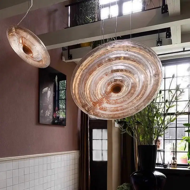 DecorBites glass wall lamp dimmable modern light fixture with amber glass and concentric ridges for living room