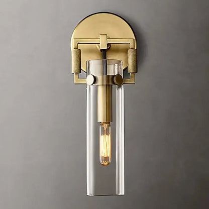 Brass-finished decorbites glass wall lamp with clear glass cylinders and filament bulb for bedroom and loft