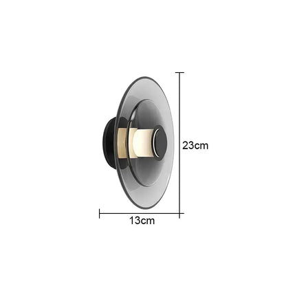 Modern minimalist decorbites glass wall lamp with sleek translucent dark gray glass shade and black base for living spaces