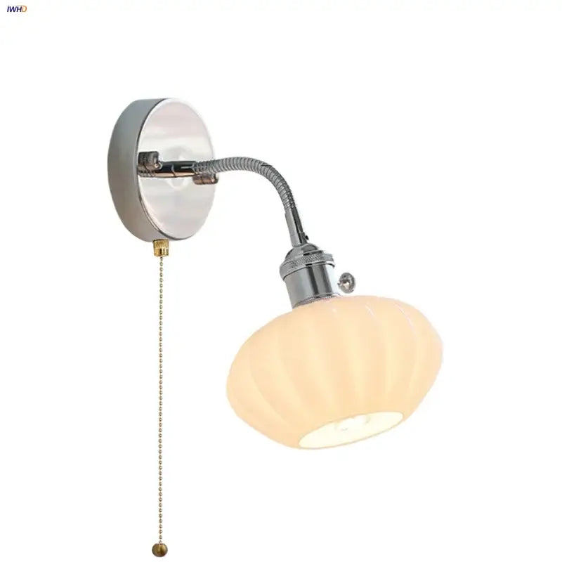 Decorbites™ chrome finished adjustable wall light fixture with ribbed frosted glass shade and brass pull chain switch