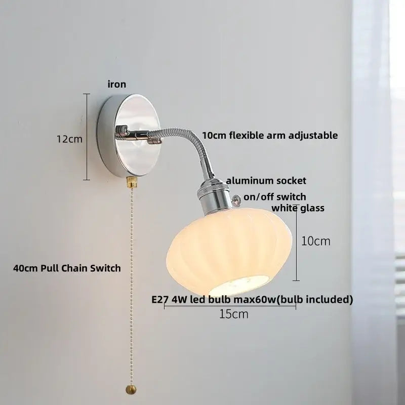 Decorbites™ glass wall light fixture with adjustable chrome iron arm and white glass shade modern nordic design wall light