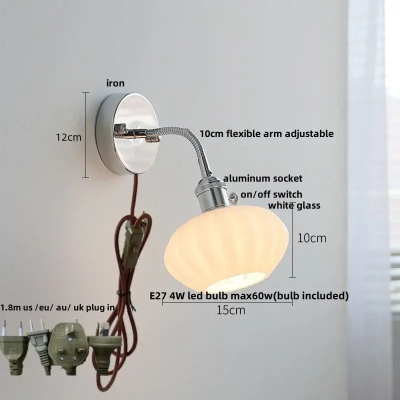 DecorBites™ wall light fixture with sleek chrome finish, adjustable arm, white glass shade, and e27 led bulb