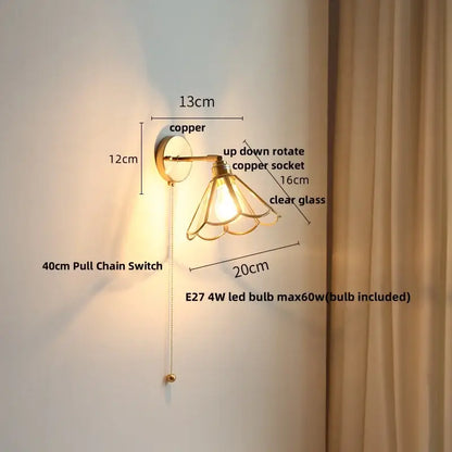 Copper-finished decorbites glass wall light sconce with clear glass shade and rotating copper socket for modern lighting