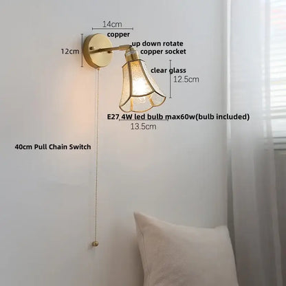 Decorbites glass wall light sconce copper with clear glass shade and e27 led bulb for modern bedside lighting