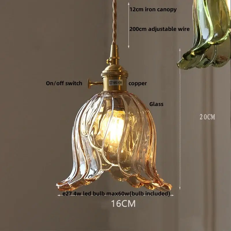 Decorbites™ amber glass pendant lights with brass copper switch and iron canopy featuring adjustable wire for home decor