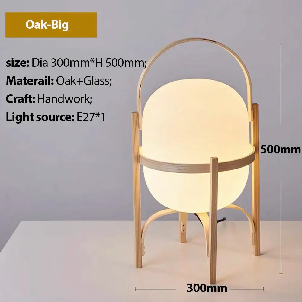 Oak-big decorbites glass and wood metal table lamp with warm glowing globe and slender oak frame for japanese style rooms