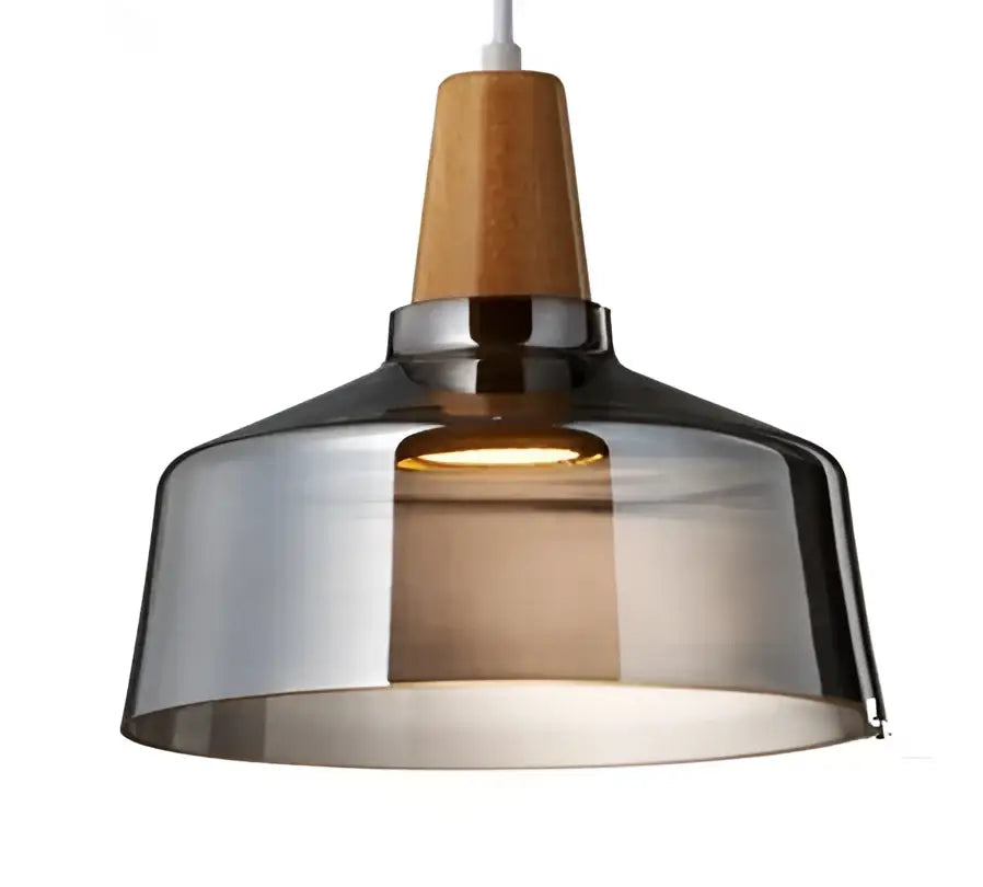 Decorbites glass wood pendant light with smoked glass shade and chrome accents for modern dining and bar decor