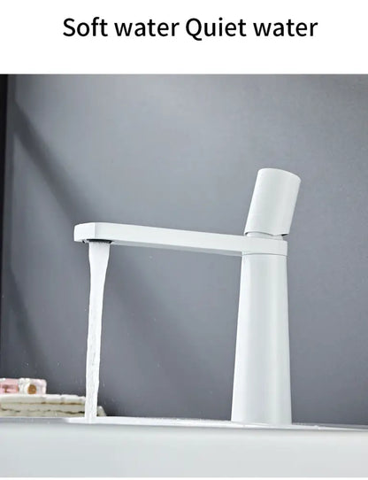 White modern basin faucet with sleek brushed gold brass finish for bathroom sink by decorbites