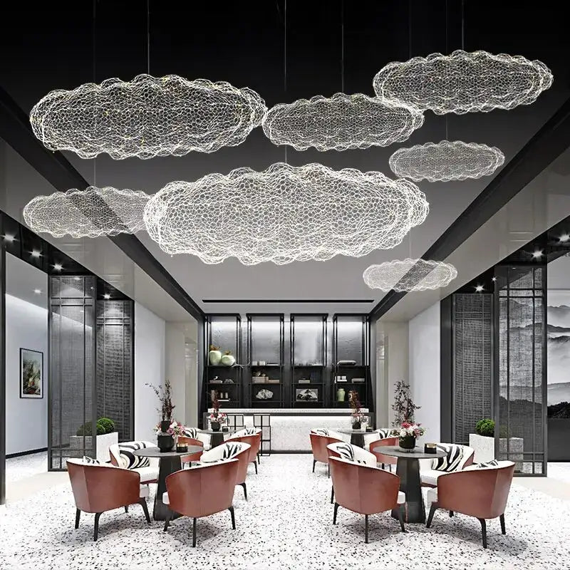 DecorBites gold cloud pendant lights feature delicate white mesh cloud pendant design for home and restaurant lighting