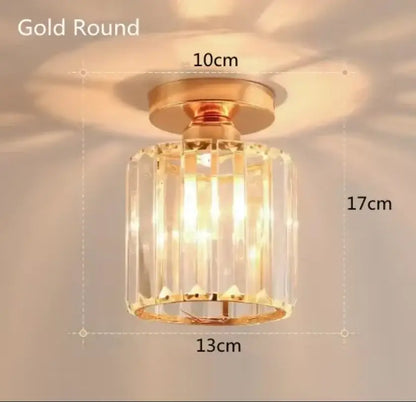 DecorBites gold crystal semi-flush mount ceiling light with a faceted crystal glass shade and gold finish