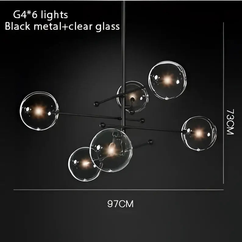 Black metal chandelier with six clear glass bubble lights from decorbites gold glass bubble collection for dining room