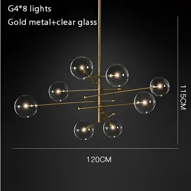 DecorBites gold glass bubble chandelier with clear glass globe lights for elegant dining room lighting