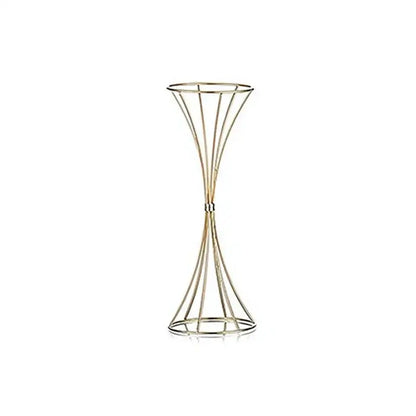 Slender gold-toned iron flower vase with flared top and base featuring an elegant conical design for wedding decor