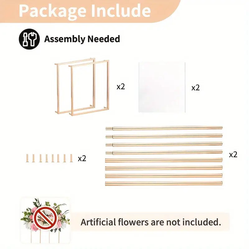 Decorbites gold metal vase set featuring a gold metal frame for decorative wedding arch and home events
