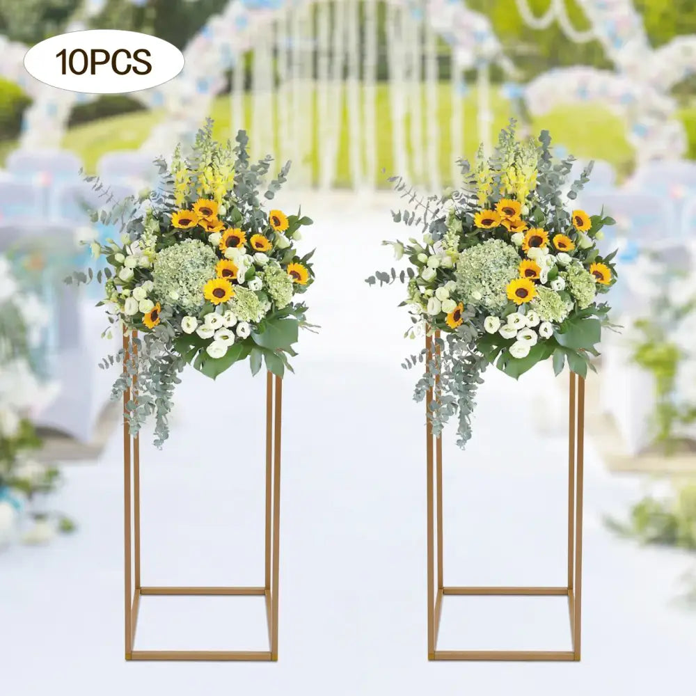 Decorbites gold metal wedding flower stand set with vibrant sunflowers and greenery for elegant wedding flower display
