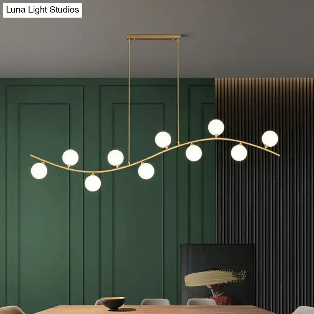 Decorbites gold milk ball glass pendant lighting with seven spherical bulbs for minimalist wavy ceiling dining room