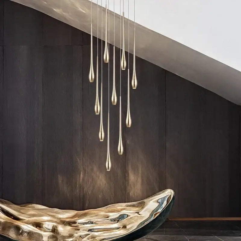 Modern gold-toned decorbites gold-plated duplex teardrop chandelier with slender fixtures for living room lighting