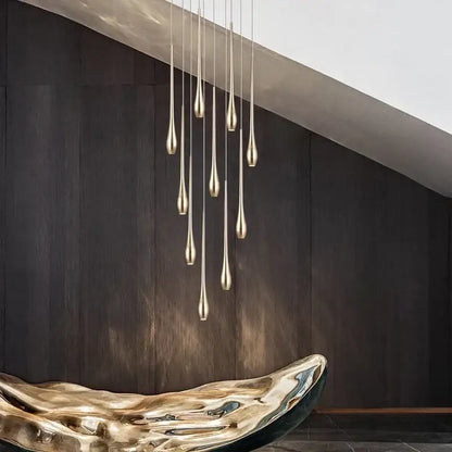 Modern gold-toned decorbites gold-plated duplex teardrop chandelier with slender fixtures for living room lighting