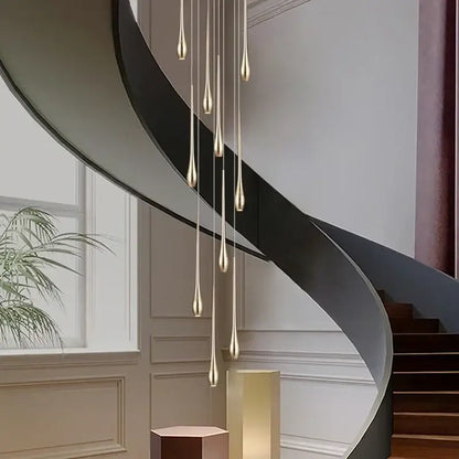 Gold-plated teardrop pendant lights in a modern minimalist arrangement for living room by decorbites gold-plated duplex