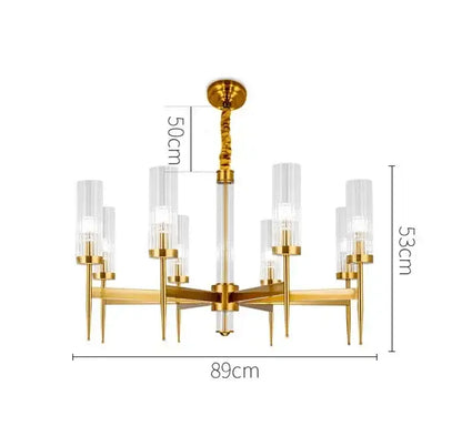 Decorbites gold plated nordic living room chandelier with gold toned frame and clear glass cylindrical shades
