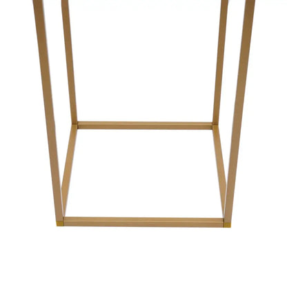 Gold wedding flower vase stand set by decorbites with a gold-finished metal side table featuring a geometric frame design