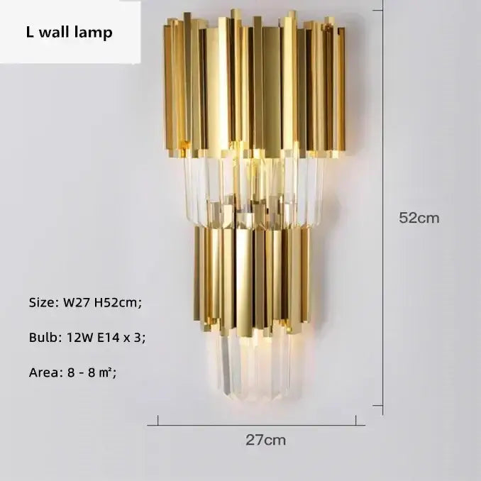 Decorbites golden luxury led crystal chandelier living room wall lamp with gold tone and clear vertical bars