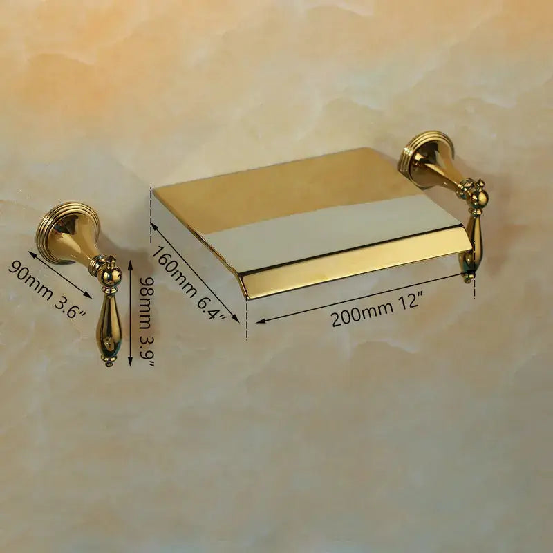 Decorbites golden plated brass toilet paper holder with ornate vintage-style brackets and rectangular cover for bathroom use