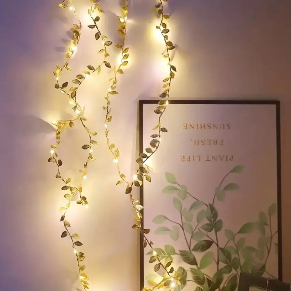 Decorbites™ golden silver leaf fairy lights with tiny leaves and warm glowing bulbs for event decoration