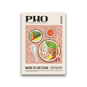 DecorBites™ gourmet world cuisine canvas wall art featuring vintage pho bowl illustration with herbs and lime slices