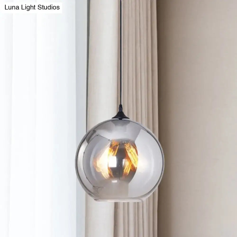 DecorBites grey glass pendant light with frosted spherical shade and black metal bulb base for indoor use