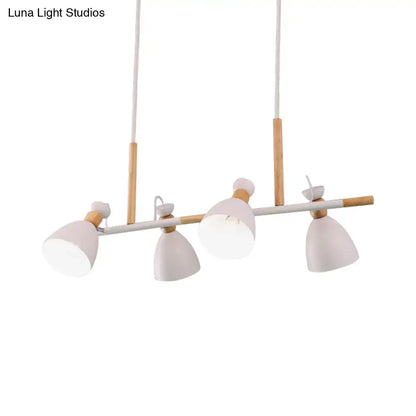 Modern white and wood pendant light fixture with three adjustable lamp heads for grey white green bell island lamp