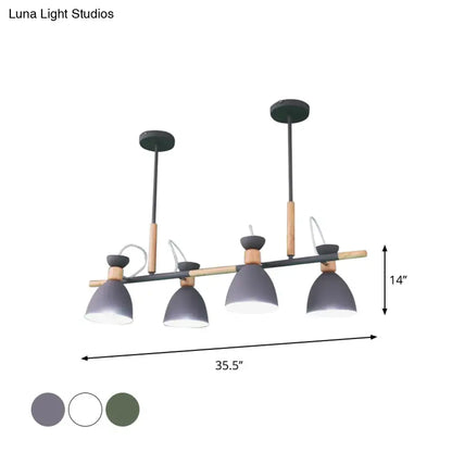 Modern industrial grey white green 4-light iron pendant lamp with wooden accents 220v-240v 110v-120v rotatable design
