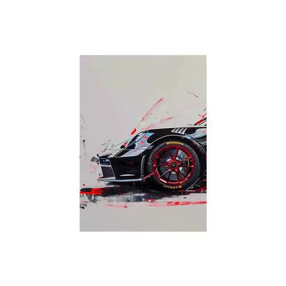DecorBites™ GT3 RS sports car wall art canvas featuring a sleek black car with red accents in aerodynamic design