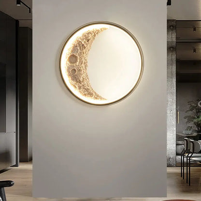 Decorbites™ half moon modern led wall lamp with textured beige crescent shape and illuminated edges wall lamp