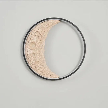 Decorbites half moon modern led wall lamp with crescent peachy-pink textured highlighter and black circular frame
