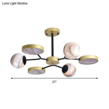 Decorbites™ hand blown glass chandelier light with brass accents and marble pattern shades in gold canopy shape 220v-240v