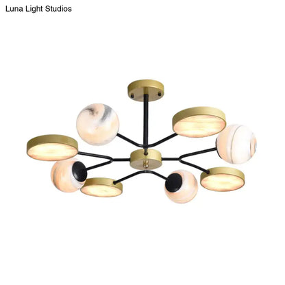 Modern chandelier with hand blown glass marble shades and brass hub in gold canopy shape for 220v-240v and 110v-120v use
