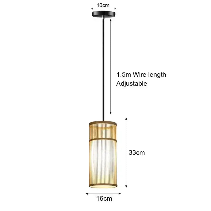 Decorbites hand-knit bamboo pendant ceiling light with warm golden bamboo shade and black metal hardware ceiling light