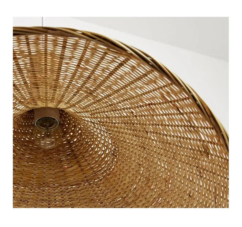 Decorbites™ hand-knit bamboo pendant ceiling light features a natural woven rattan design with a warm golden-brown hue