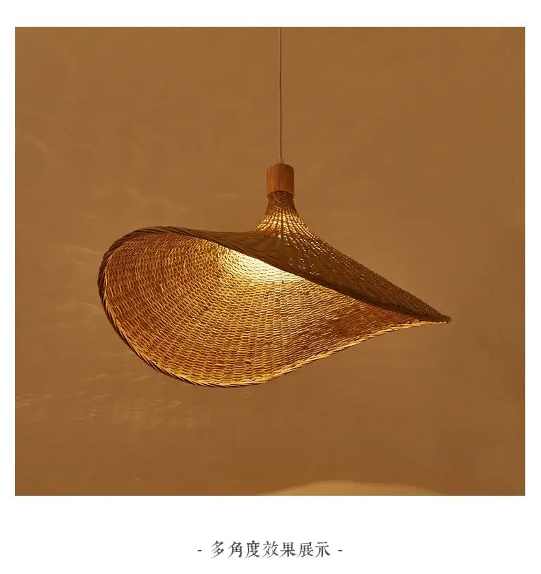 Warm-toned handwoven bamboo pendant ceiling light with flowing teardrop design by DecorBites™