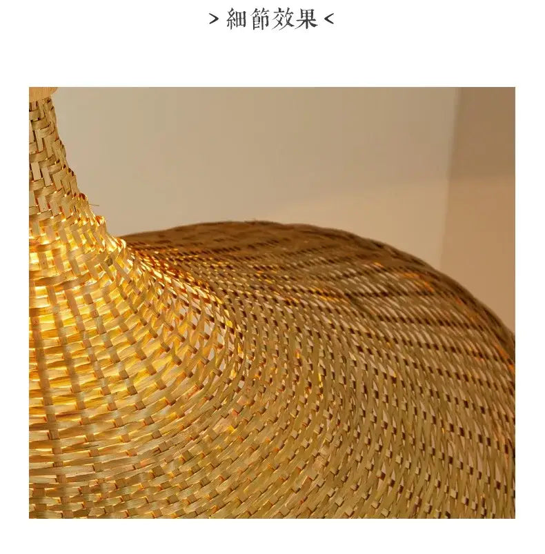 Decorbites™ hand-knit bamboo pendant ceiling light with warm golden hue and intricate woven pattern ceiling light