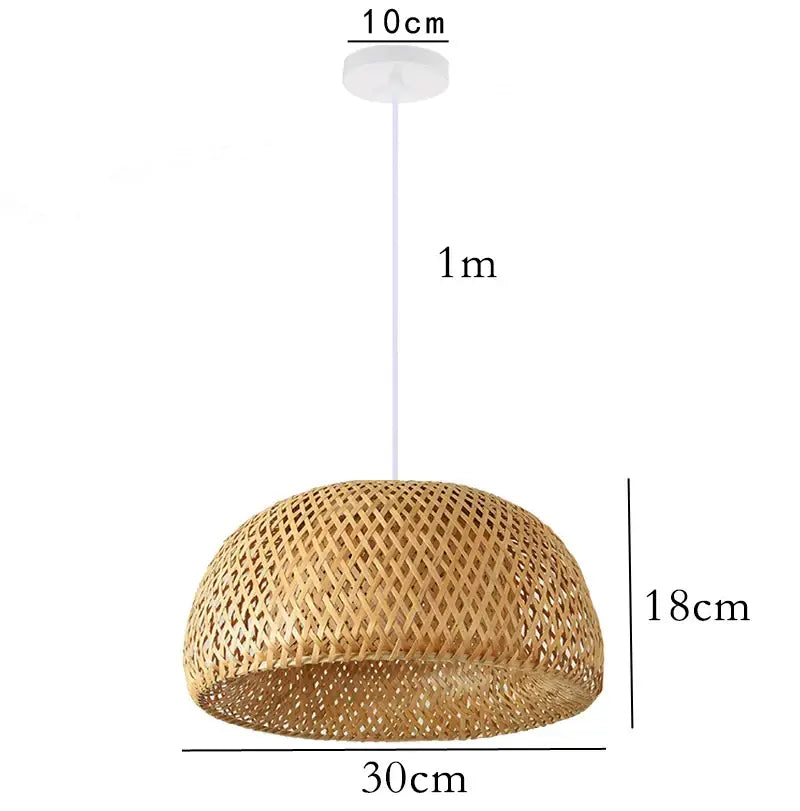 Decorbites™ hand knitted chinese style hanging bamboo lamp with natural tan woven lattice design suspended by white cord