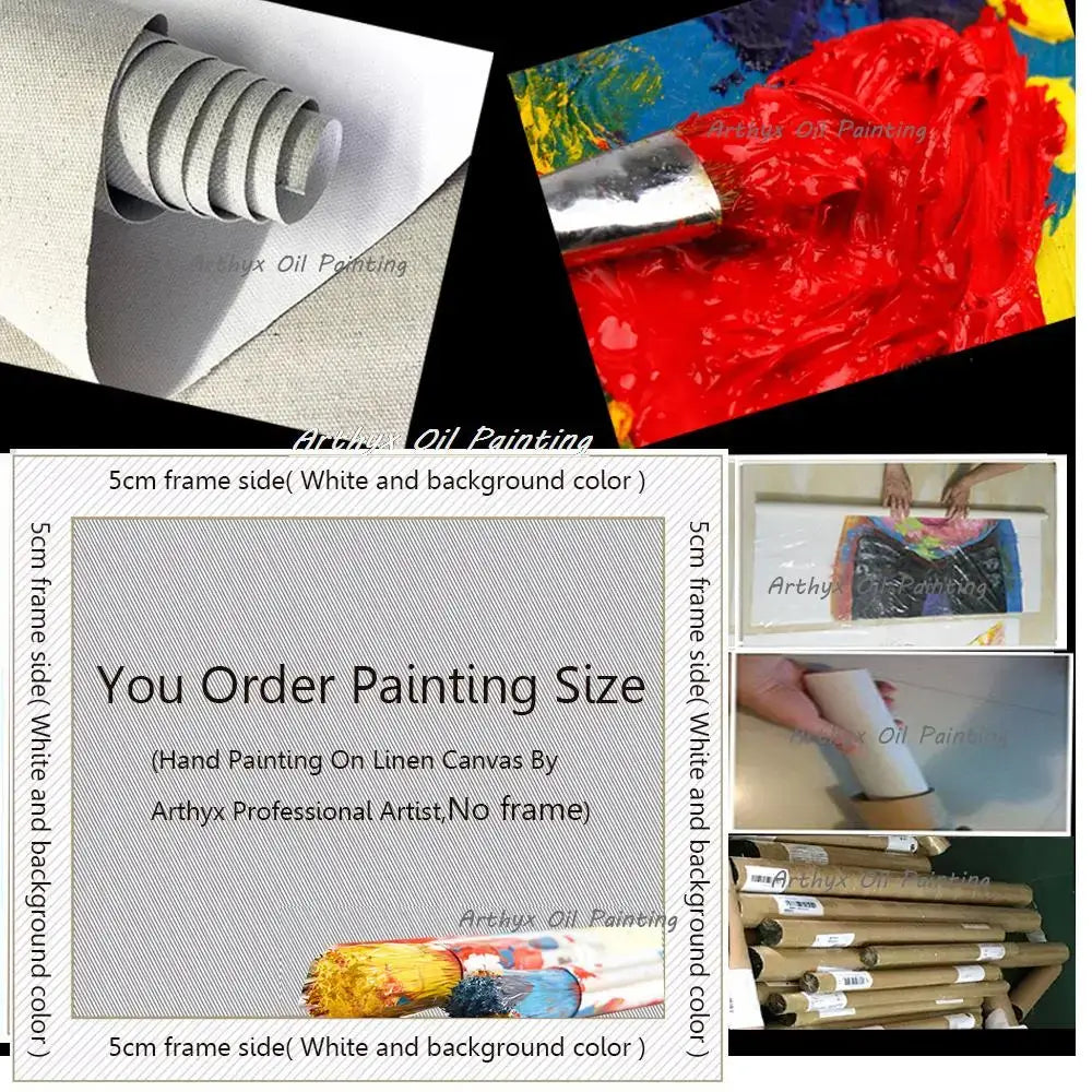 Hand-painted DecorBites™ handmade abstract city oil painting on linen canvas with vibrant reds and yellows for modern wall art