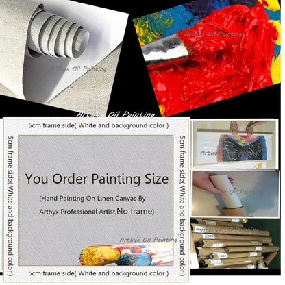 Hand-painted DecorBites™ handmade abstract city oil painting on linen canvas with vibrant reds and yellows for modern wall art