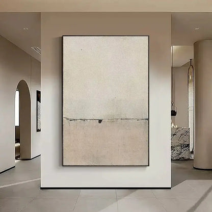 DecorBites handmade abstract oil painting wall art with a textured beige and gray gradient on canvas framed in black