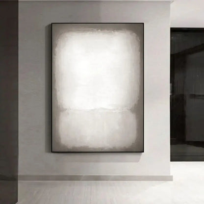 Decorbites™ handmade abstract oil painting wall art with soft white and gray gradients in a sleek black frame