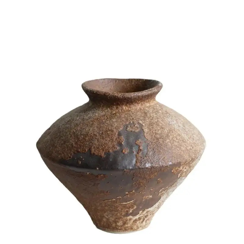 Rustic brown decorbites™ handmade ceramic vase with textured earthy glaze and subtle dark patches for zen flower arrangements